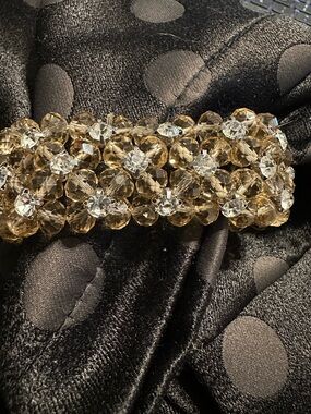 Vintage Champagne Crystal & Clear Rhinestone Stretch Bracelet Glam Statement